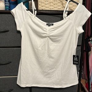 Express- off the shoulder white short sleeve